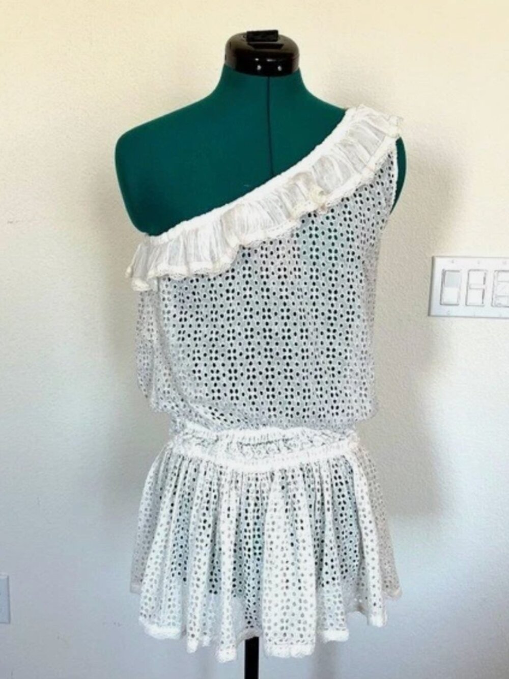Sunday St.Tropez White One Shoulder Cotton Silk Swim Coverup